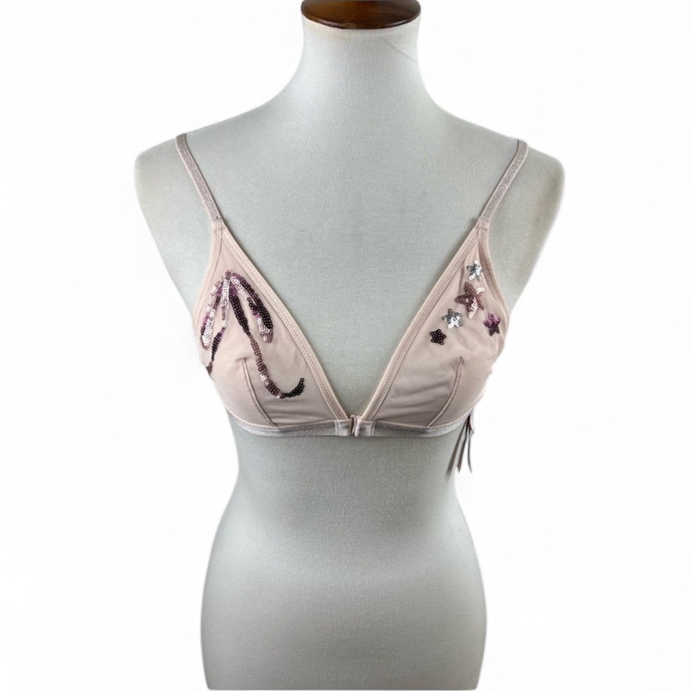 Victoria's Secret Pink Sequin Star Mesh Triangle Bralette Size S